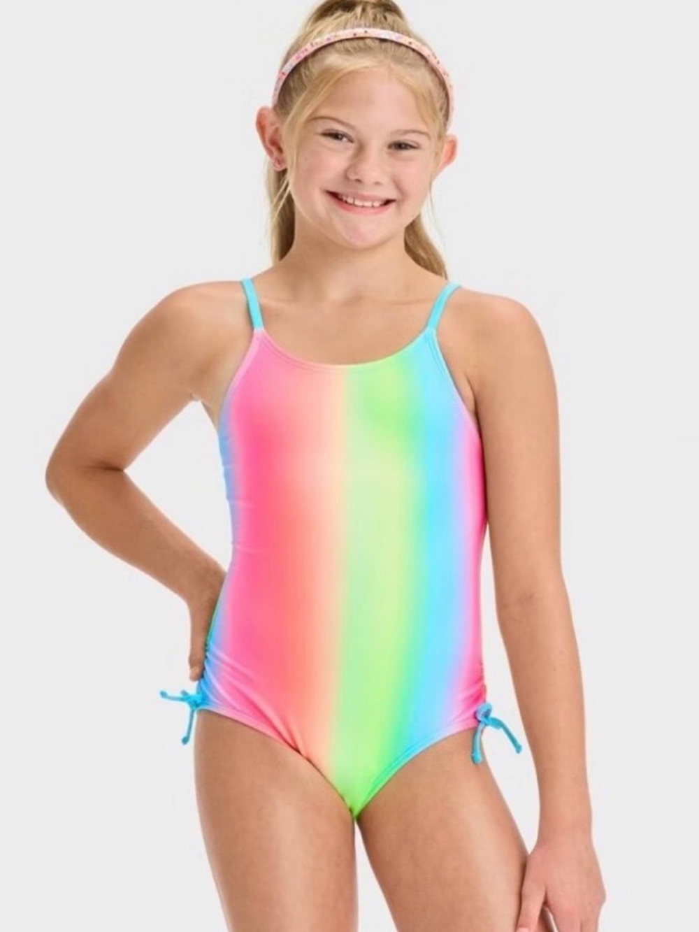Cat & Jack Rainbow Tie Accent One-Piece Swimsuit Sz S (6/7)